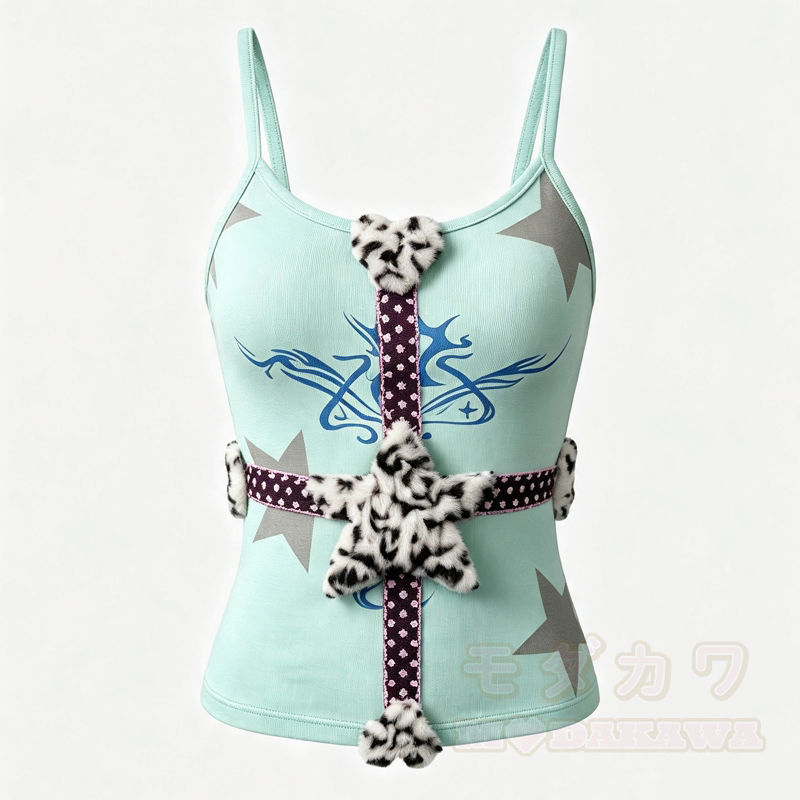 Y2K Cross Star Print Slim Cami Top - Grün - L - image 1