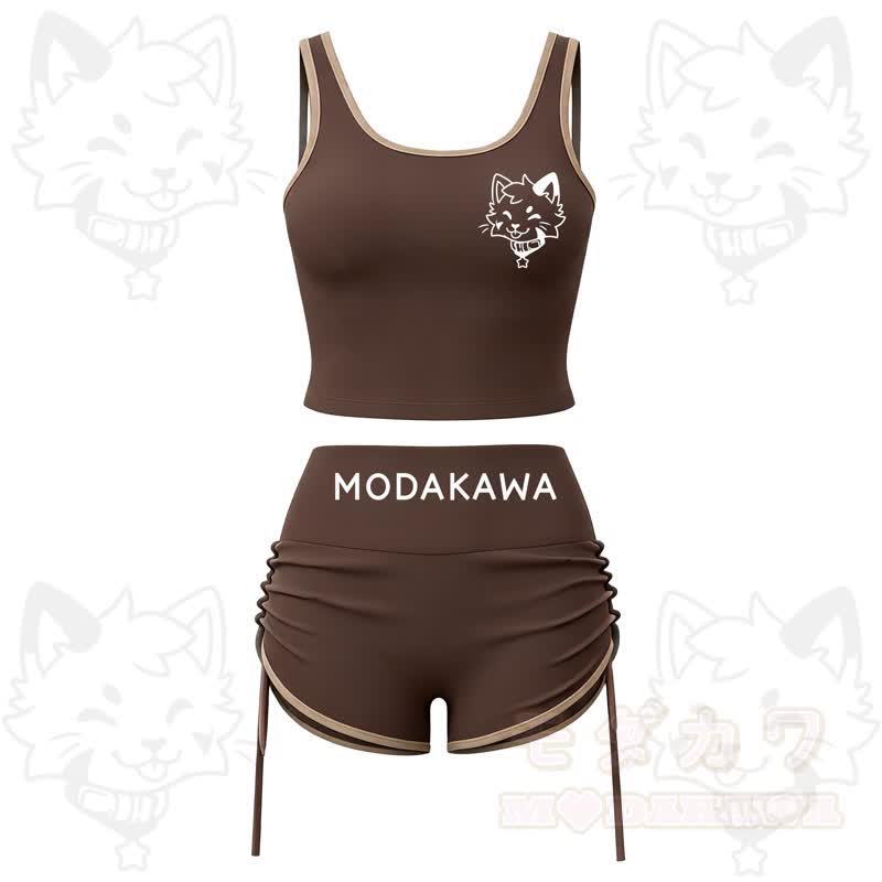 MODAKAWA X popipeko Puppy Print Cami Top Split Skort Zweiteiliges Set - Kaffeeservice - 2XL - image 4