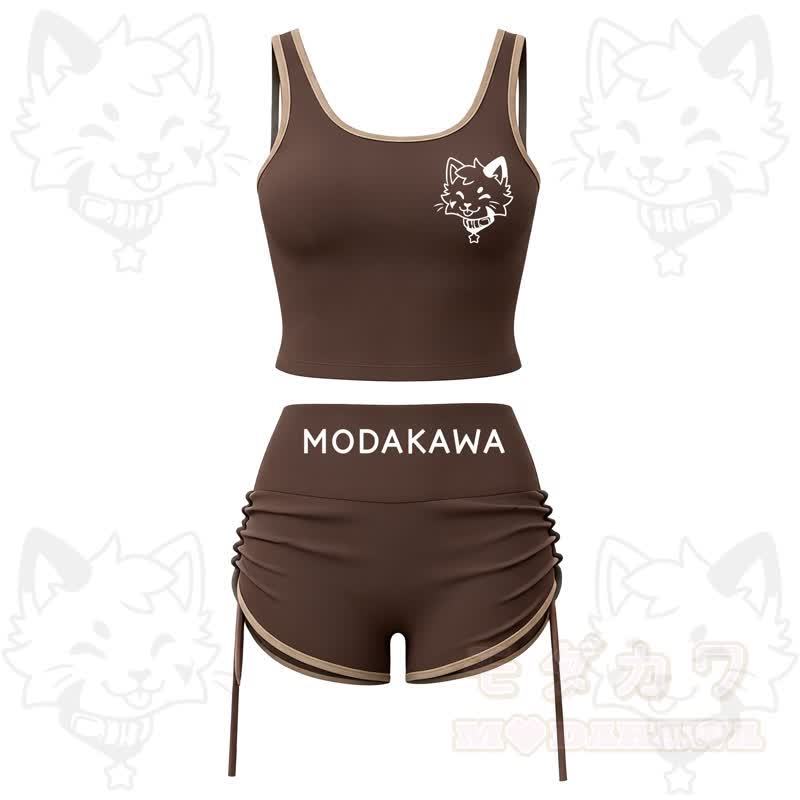 MODAKAWA X popipeko Puppy Print Cami Top Split Skort Zweiteiliges Set - Kaffeeservice - 2XL - image 4