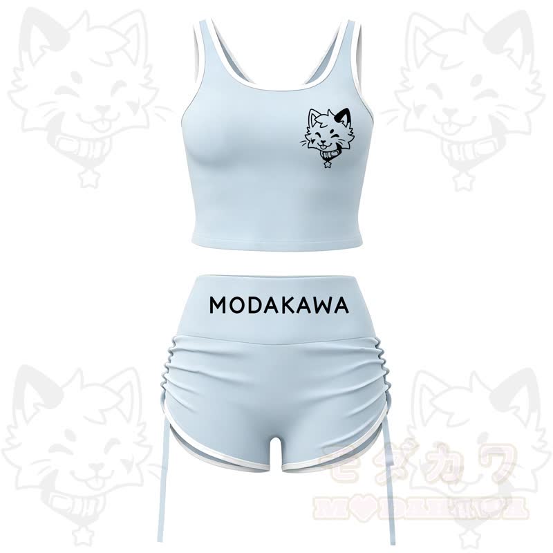 MODAKAWA X popipeko Puppy Print Cami Top Split Skort Zweiteiliges Set - Blaues Set - 2XL - image 2