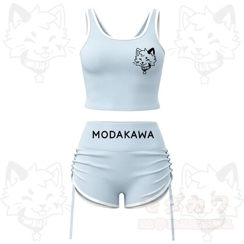 MODAKAWA X popipeko Puppy Print Cami Top Split Skort Zweiteiliges Set - Blaues Set - 2XL - image 2