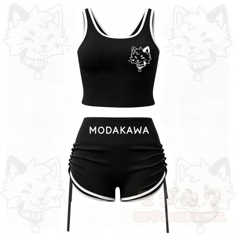 MODAKAWA X popipeko Puppy Print Cami Top Split Skort Zweiteiliges Set - Schwarzes Set - 2XL - image 3