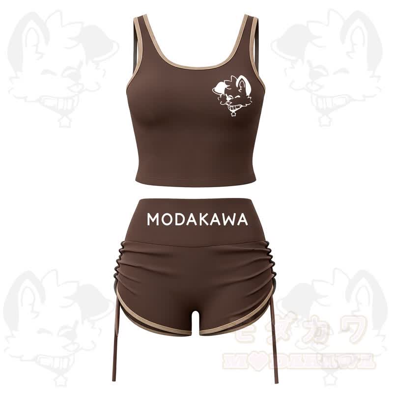 MODAKAWA X popipeko Hundeprint Cami Top Split Skort Zweiteiliges Set - Kaffeeservice - 2XL - image 4