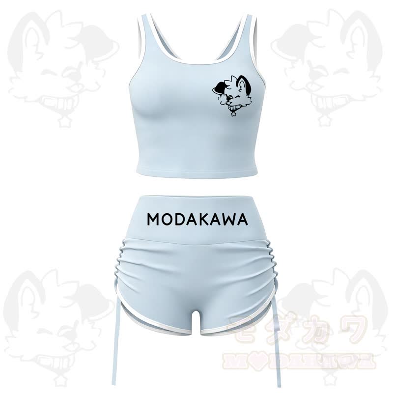 MODAKAWA X popipeko Hundeprint Cami Top Split Skort Zweiteiliges Set - Blaues Set - 2XL - image 3