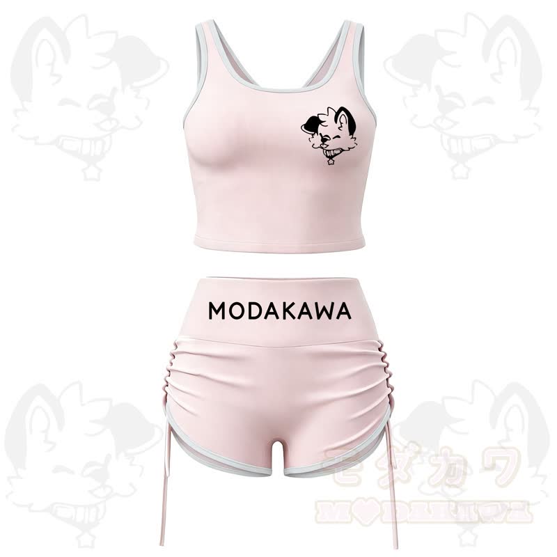 MODAKAWA X popipeko Hundeprint Cami Top Split Skort Zweiteiliges Set - Rosa Set - 2XL - image 2