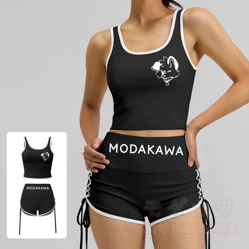 MODAKAWA X popipeko Hundeprint Cami Top Split Skort Zweiteiliges Set - image 5