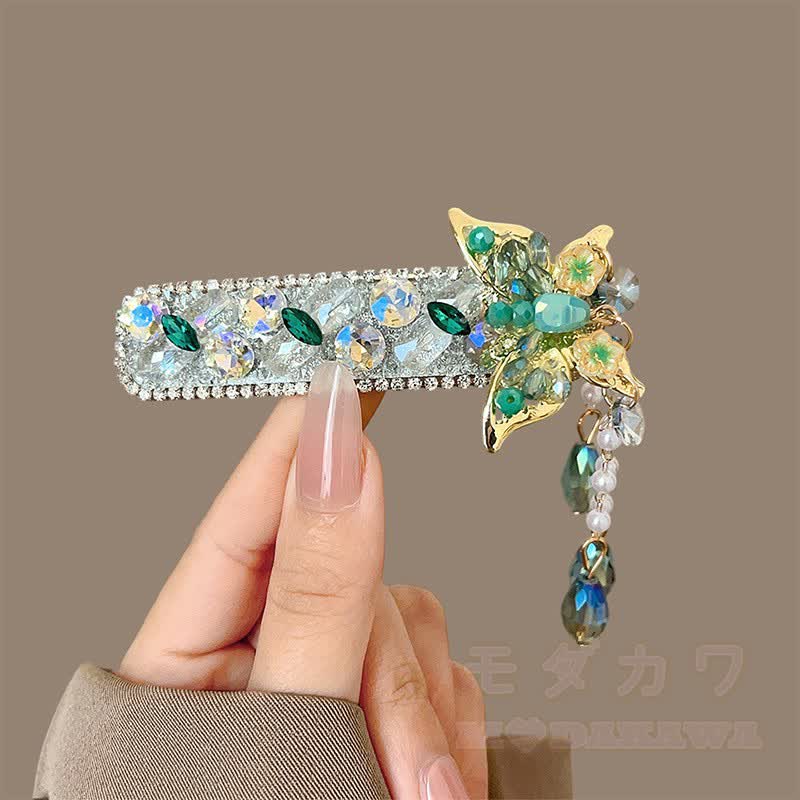 Elegante Haarspange mit Strass-Glockenquaste und Kette - Haarspange mit grüner Edelstein-Sternquaste - image 12