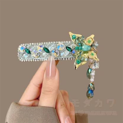Elegante Haarspange mit Strass-Glockenquaste und Kette - Haarspange mit grüner Edelstein-Sternquaste - image 12