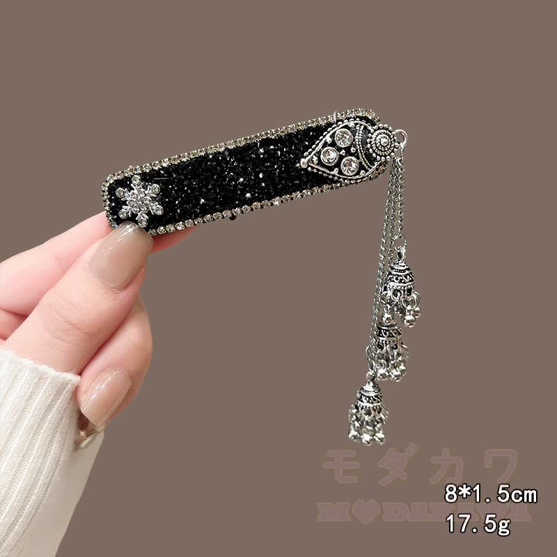 Elegante Haarspange mit Strass-Glockenquaste und Kette - Haarspange mit schwarzer Strass-Blumenquaste - image 4
