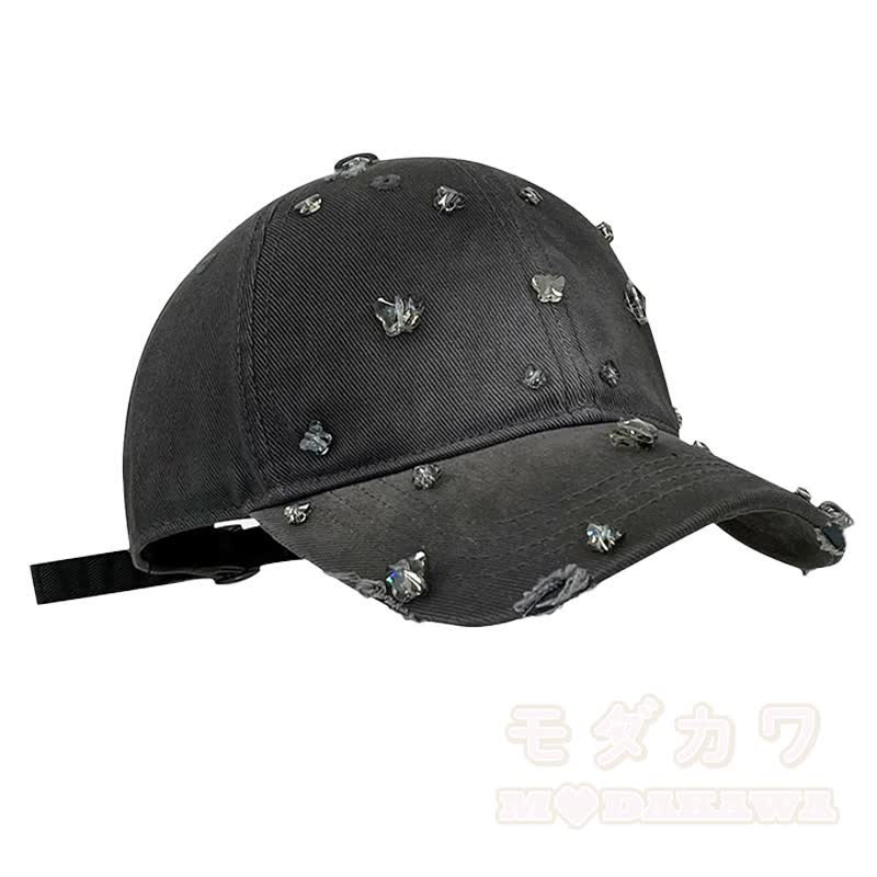 Baseballkappe mit Strasssteinen und Schmetterlingsmotiv im Used-Look - Grau - image 3