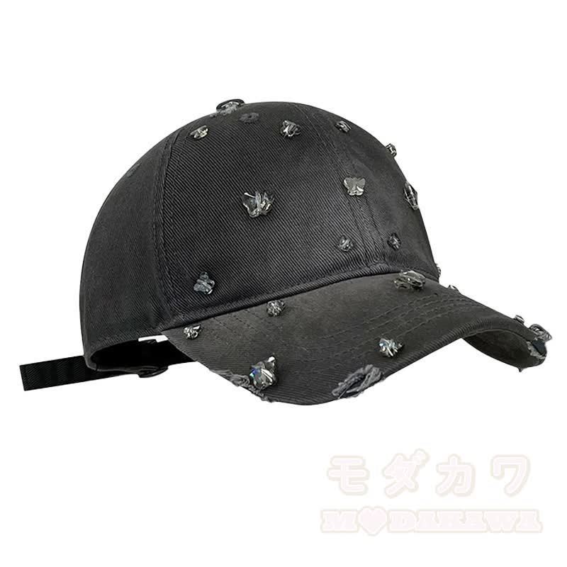 Baseballkappe mit Strasssteinen und Schmetterlingsmotiv im Used-Look - Grau - image 3