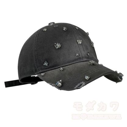 Baseballkappe mit Strasssteinen und Schmetterlingsmotiv im Used-Look - Grau - image 3