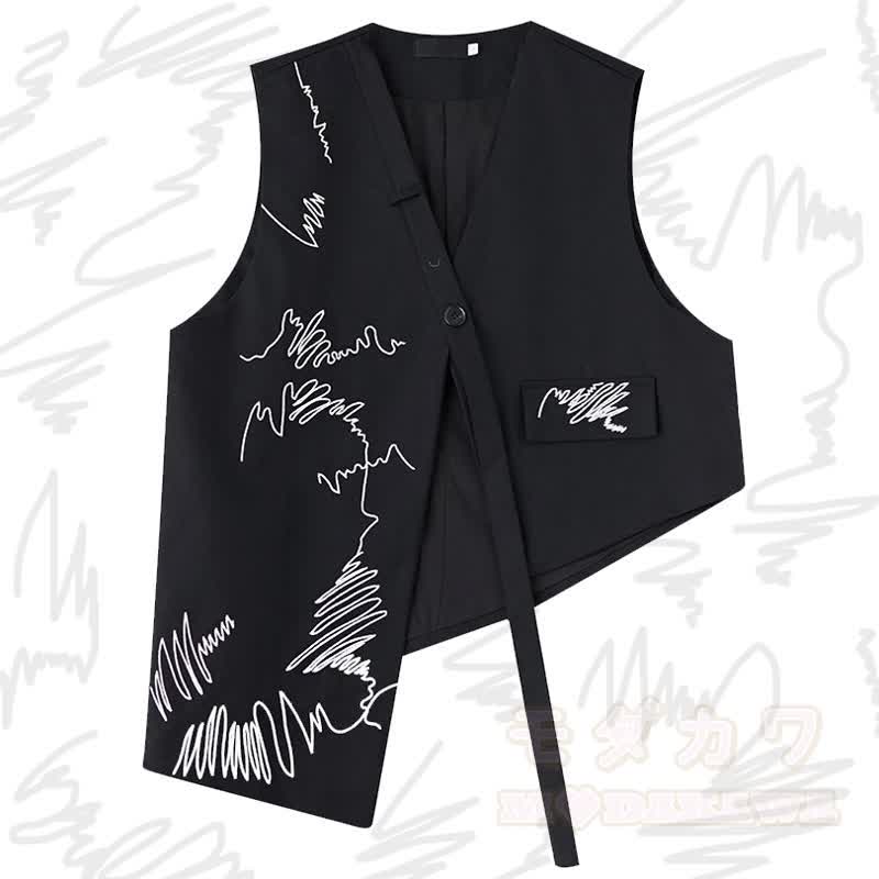 Ärmellose Weste mit Stickerei und unregelmäßigem Saum - Schwarz - XL - image 1