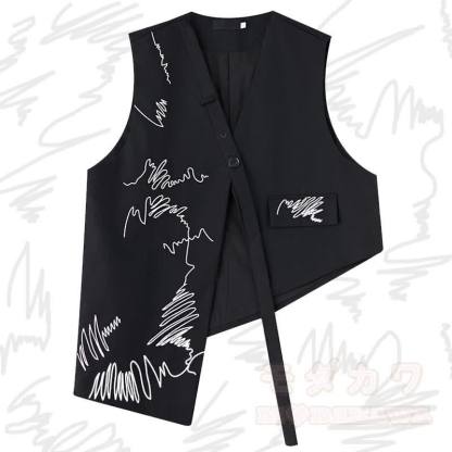 Ärmellose Weste mit Stickerei und unregelmäßigem Saum - Schwarz - XL - image 1