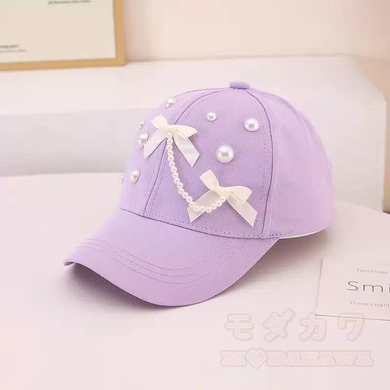 Kawaii Schleife Perlenkette Baseballkappe - Lila - 57-59cm - image 3