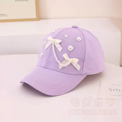 Kawaii Schleife Perlenkette Baseballkappe - Lila - 57-59cm - image 3