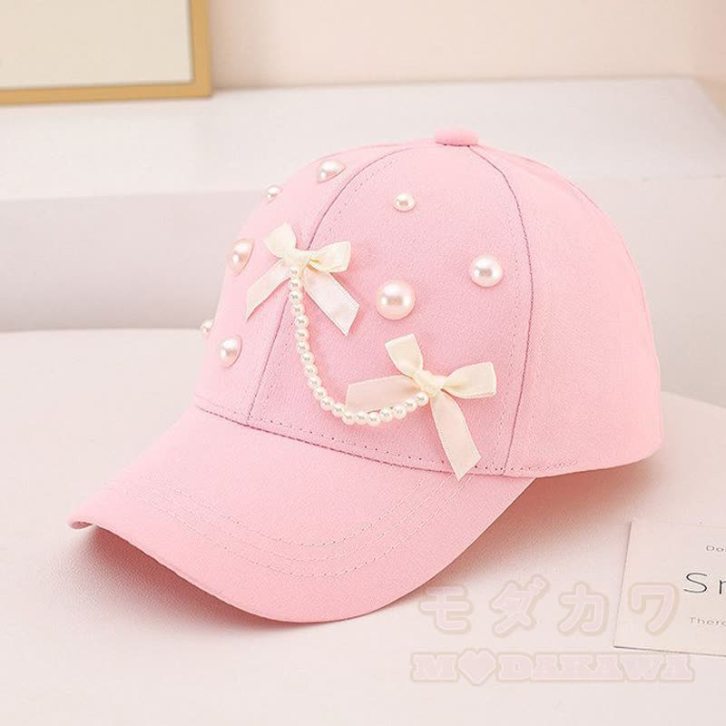 Kawaii Schleife Perlenkette Baseballkappe - Hellrosa - 57-59cm - image 2