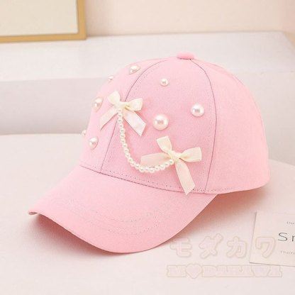 Kawaii Schleife Perlenkette Baseballkappe - Hellrosa - 57-59cm - image 2