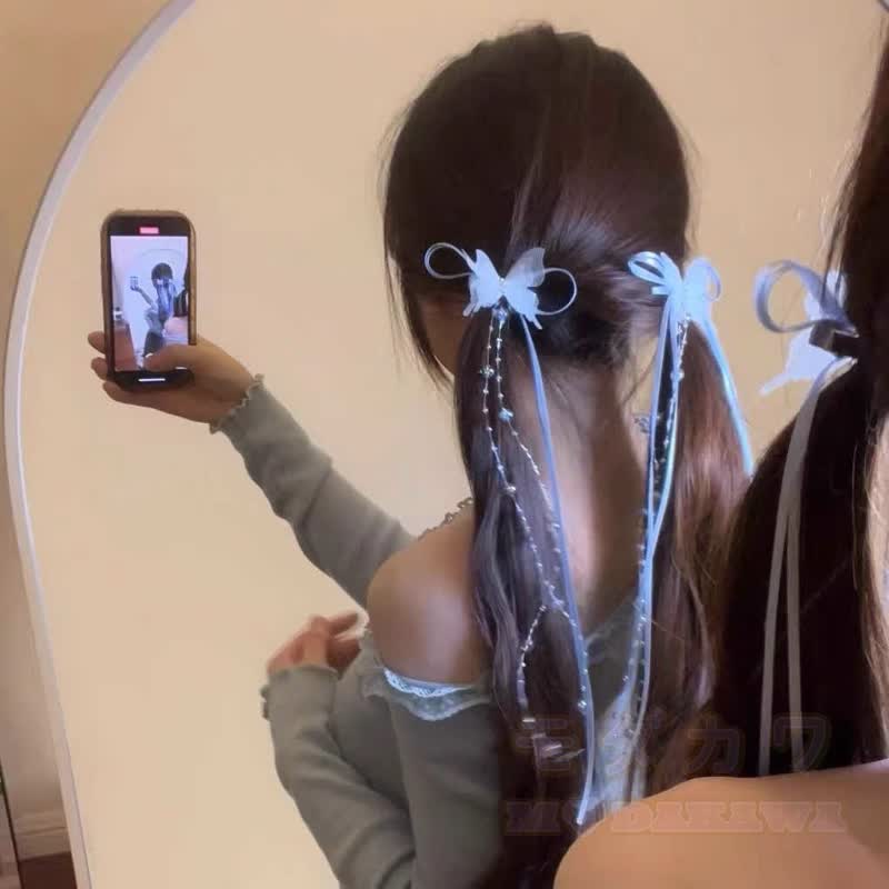 Süße Haaraccessoires mit Schleife, Perle und Quaste - image 3