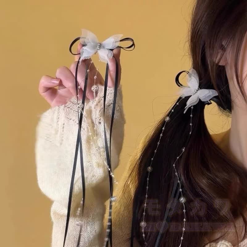 Süße Haaraccessoires mit Schleife, Perle und Quaste - image 6