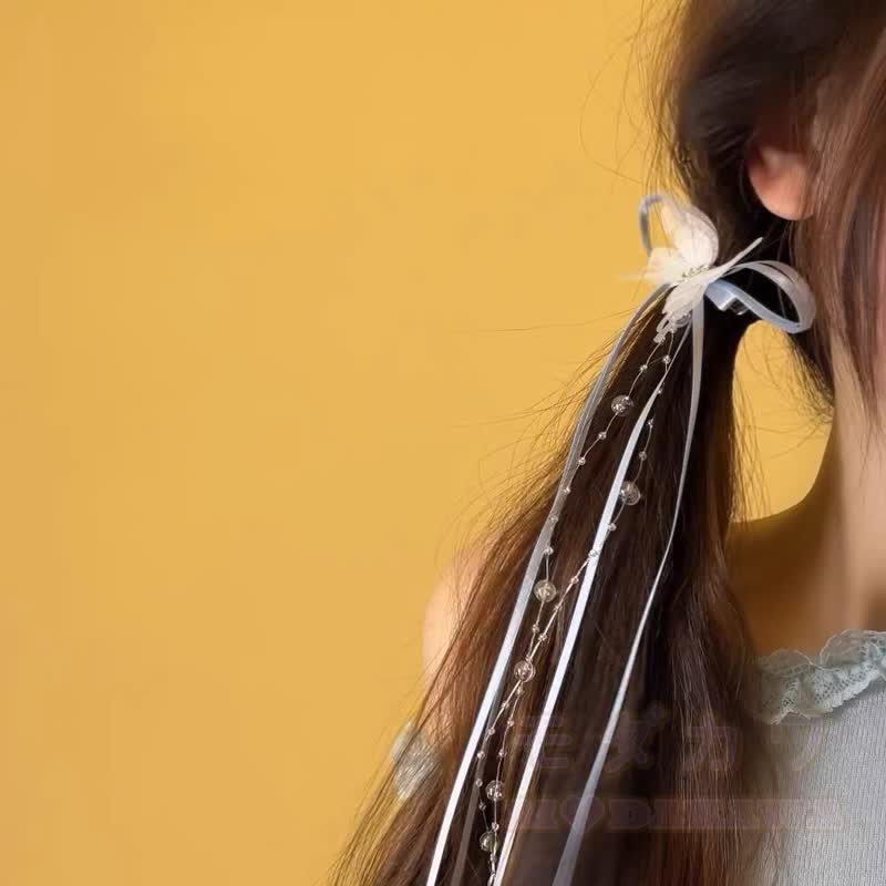 Süße Haaraccessoires mit Schleife, Perle und Quaste - image 5
