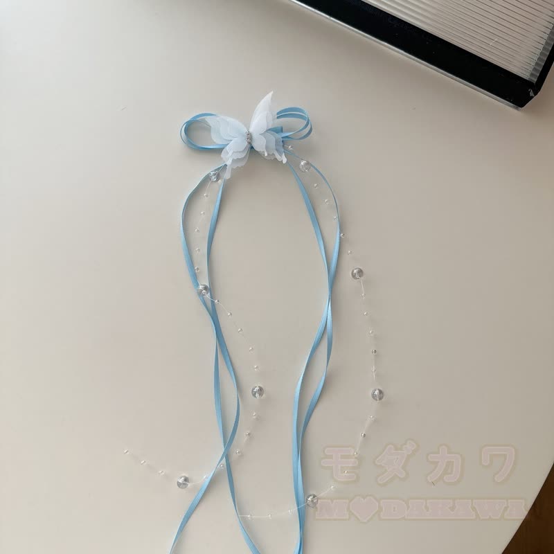 Süße Haaraccessoires mit Schleife, Perle und Quaste - Blau - image 9