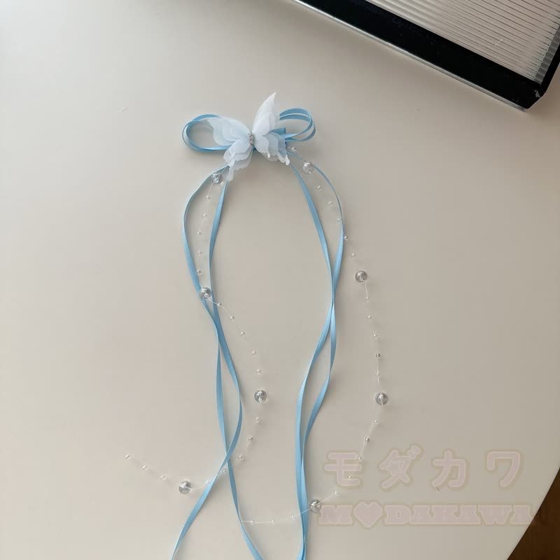 Süße Haaraccessoires mit Schleife, Perle und Quaste - Blau - image 9
