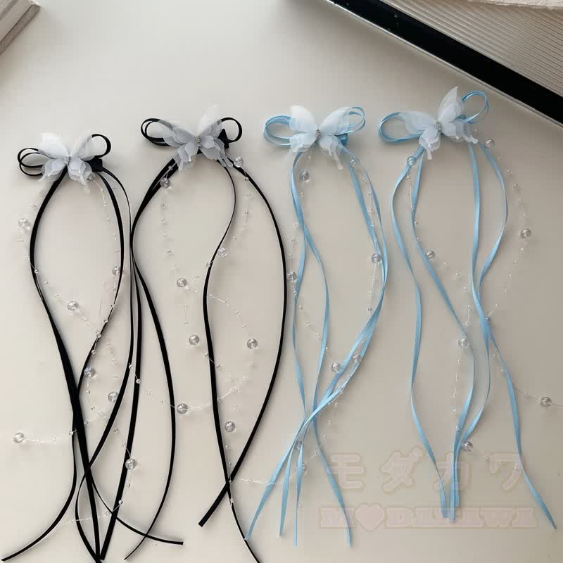 Süße Haaraccessoires mit Schleife, Perle und Quaste - image 2