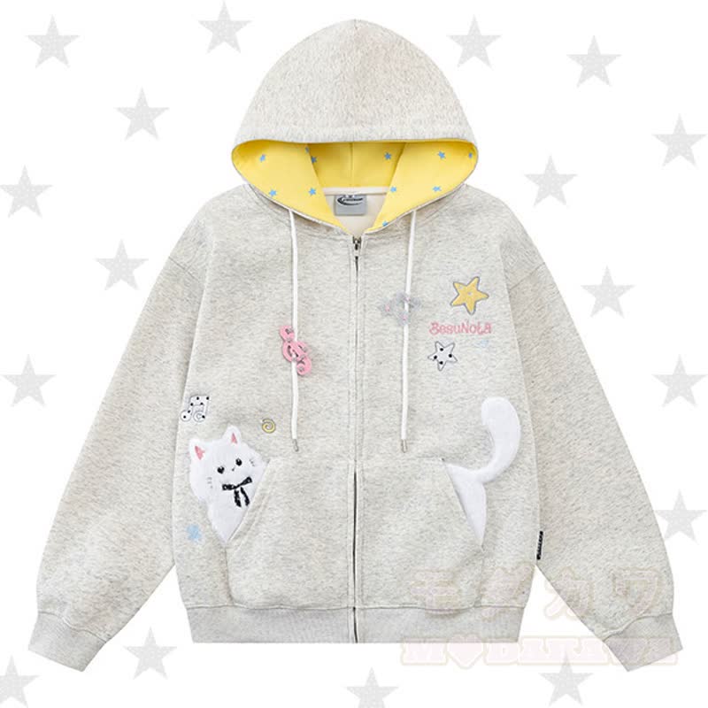 Hochwertige, strapazierfähige Kapuzenjacke mit Kawaii-Katzenstickerei und Reißverschluss, verziert mit einem Reißverschluss und Kawaii-Katzenstickerei - image 1