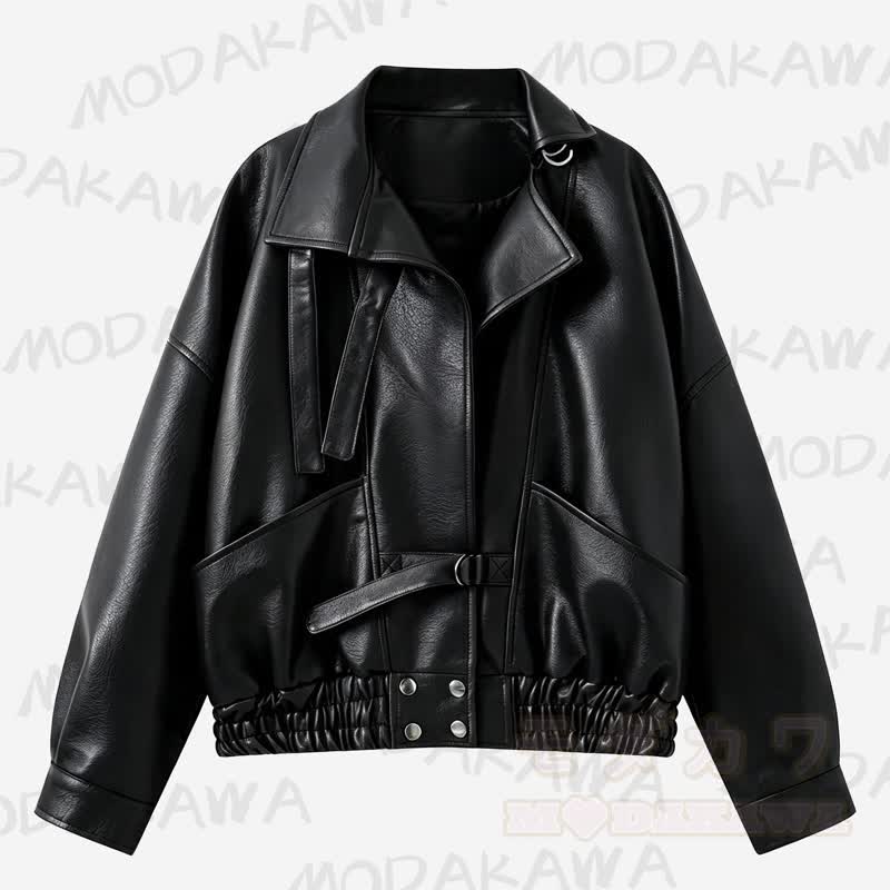 Vintage-Jacke aus Kunstleder mit Stehkragen und Reißverschluss, kurz geschnitten - image 1