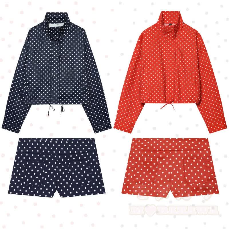 Zweiteiliges Set aus gepunkteter Stehkragenjacke und Shorts - image 1