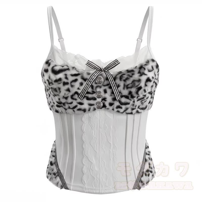 Zweiteiliges Set aus Leopardenmuster-Top mit Schleife und Jeansshorts (Y2K) - Cami Top - XL - image 3