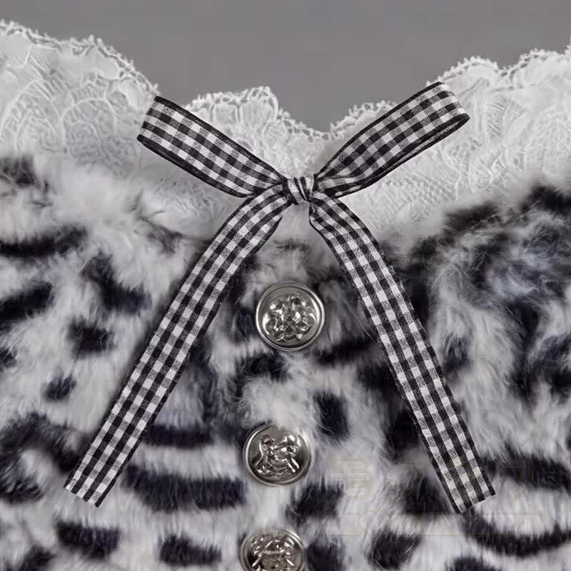 Zweiteiliges Set aus Leopardenmuster-Top mit Schleife und Jeansshorts (Y2K) - image 5