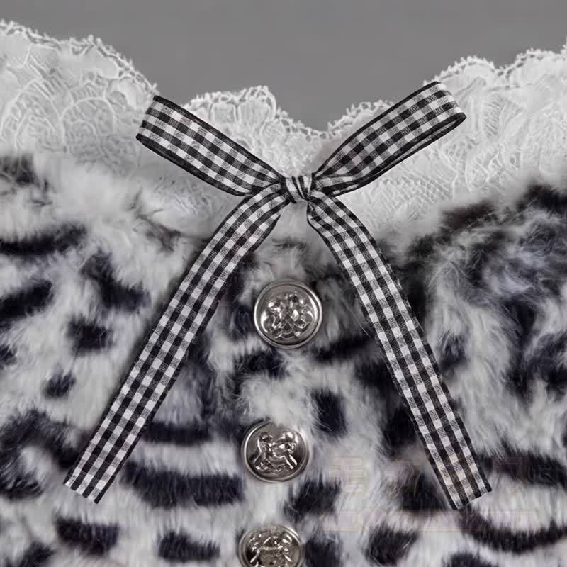 Zweiteiliges Set aus Leopardenmuster-Top mit Schleife und Jeansshorts (Y2K) - image 5
