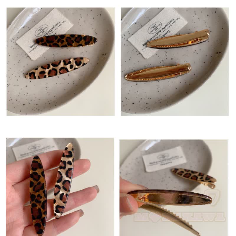 Vintage Haarspangen mit Leopardenmuster, Blumenherz und Wellenmuster - image 4