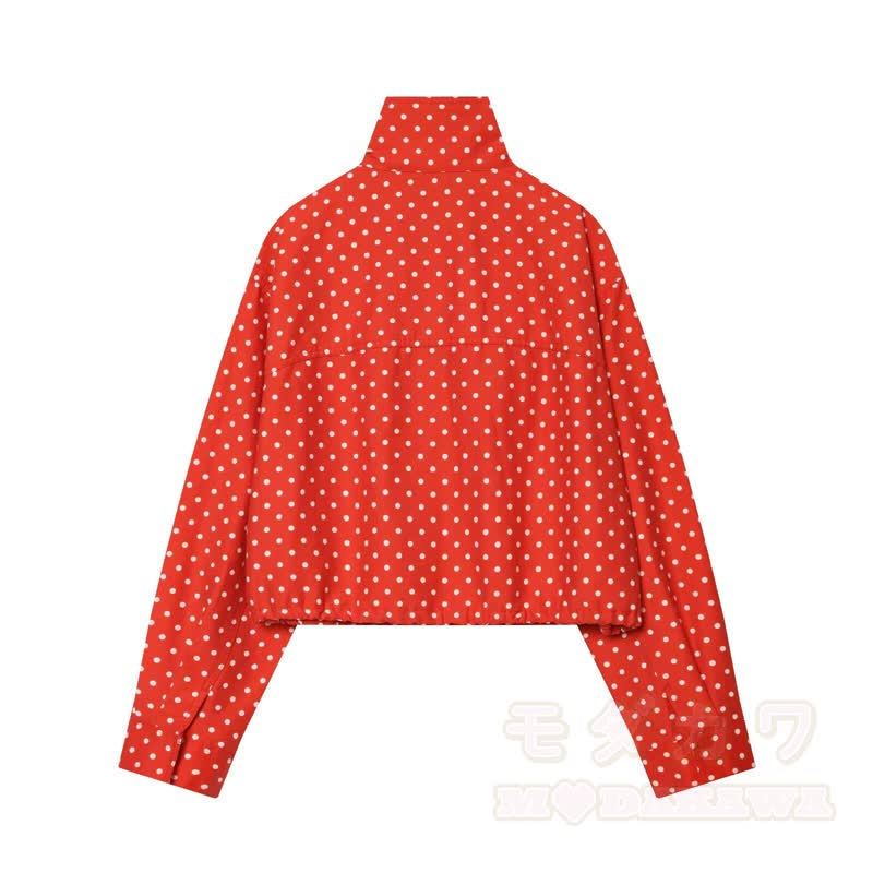 Zweiteiliges Set aus gepunkteter Stehkragenjacke und Shorts - image 3