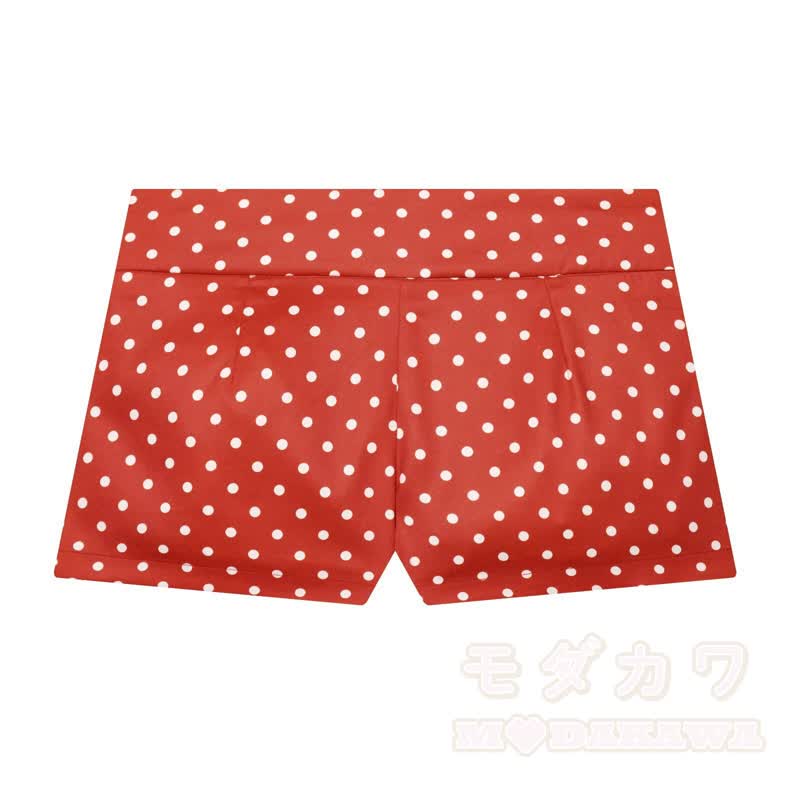 Zweiteiliges Set aus gepunkteter Stehkragenjacke und Shorts - Rote Shorts - L - image 4