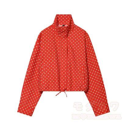 Zweiteiliges Set aus gepunkteter Stehkragenjacke und Shorts - Roter Mantel - L - image 2