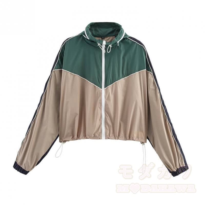 Zweiteiliges Set: Lässige, Farben abgesetzte Jacke mit Reißverschluss und Kordelzug, Hose mit weitem Bein und passende Hose mit weitem Bein - Spitze - L - image 2