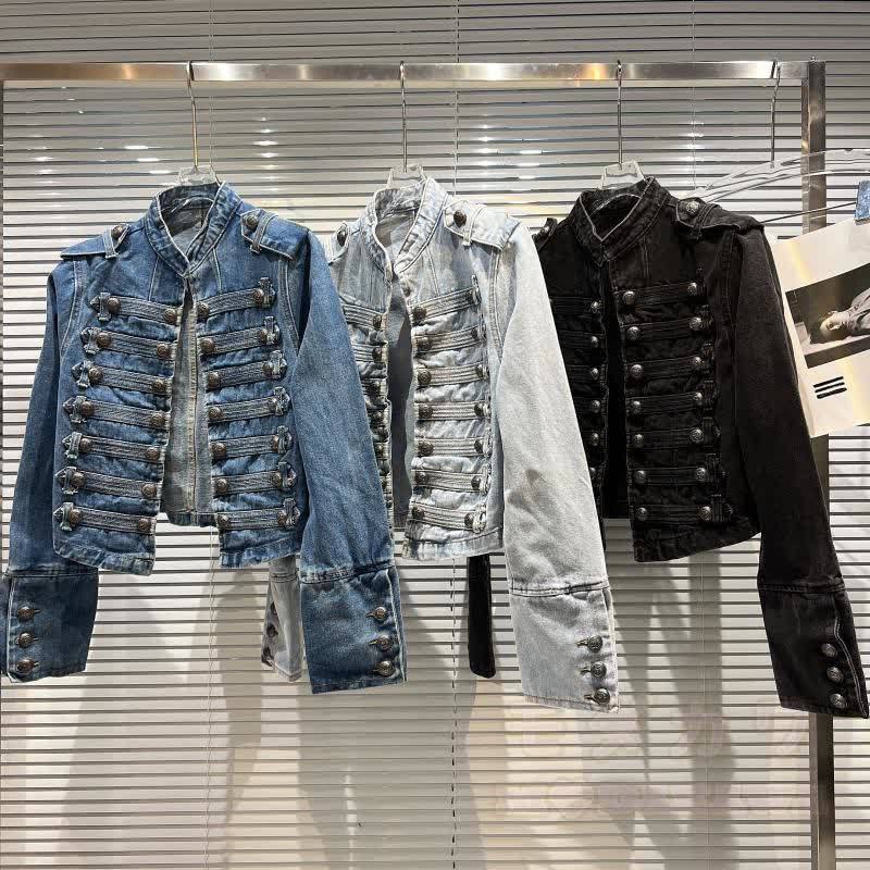 Hochwertige Vintage-Jeansjacke mit doppelter Knopfleiste und kurzem Schnitt - image 2