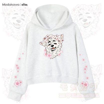 MODAKAWA X atka Wolf Graphic Stripe Cropped Cotton Hoodie - Hellgrau - 3XL - image 1