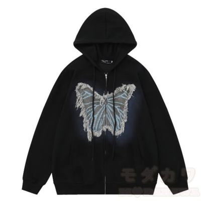 Lässige Kapuzenjacke mit Farbverlauf, Schmetterlingsaufnäher und Reißverschluss - Schwarz - 3XL - image 10