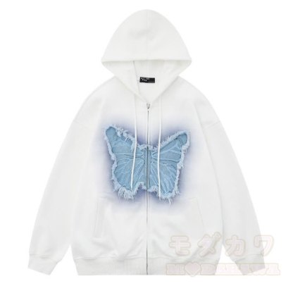 Lässige Kapuzenjacke mit Farbverlauf, Schmetterlingsaufnäher und Reißverschluss - Weiß - 3XL - image 9