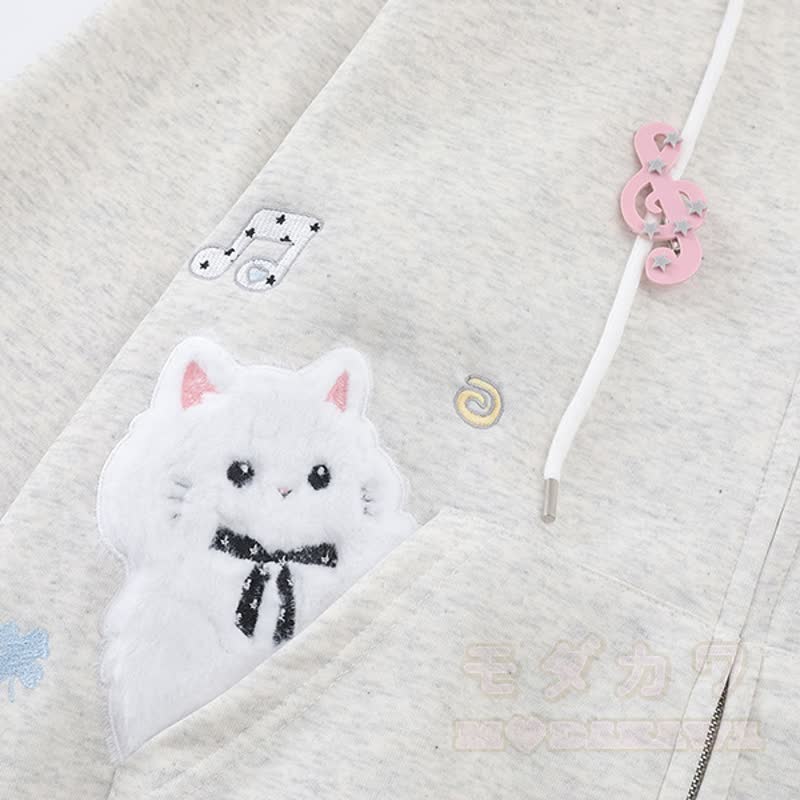 Hochwertige, strapazierfähige Kapuzenjacke mit Kawaii-Katzenstickerei und Reißverschluss, verziert mit einem Reißverschluss und Kawaii-Katzenstickerei - image 3