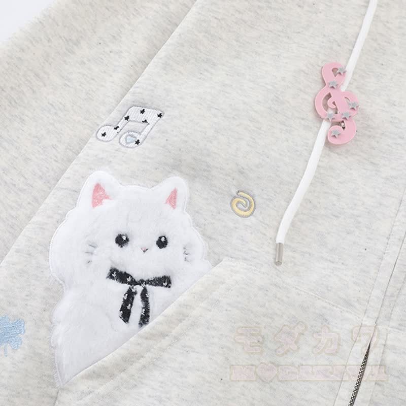 Hochwertige, strapazierfähige Kapuzenjacke mit Kawaii-Katzenstickerei und Reißverschluss, verziert mit einem Reißverschluss und Kawaii-Katzenstickerei - image 3