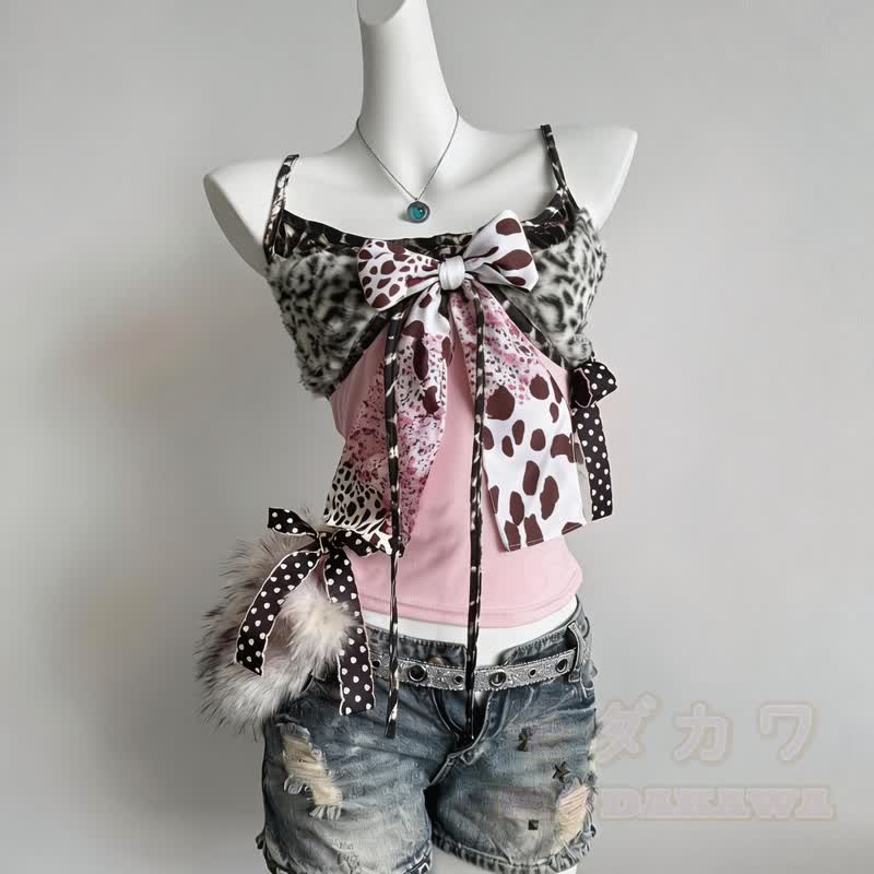 Y2K Leopardenmuster-Cami-Top mit Schleife - image 4