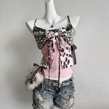 Y2K Leopardenmuster-Cami-Top mit Schleife - image 4