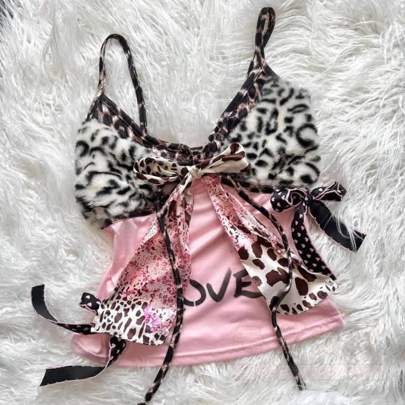 Y2K Leopardenmuster-Cami-Top mit Schleife - image 3