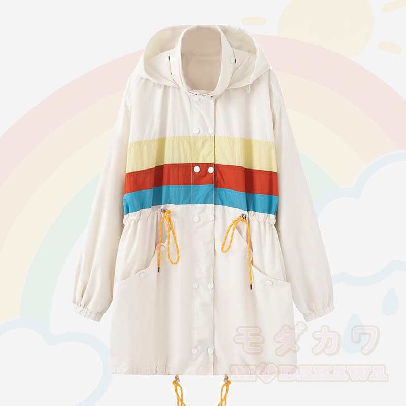 Lässige Windjacke mit Kapuze und Kordelzug in verschiedenen Farben - Beige - L - image 1