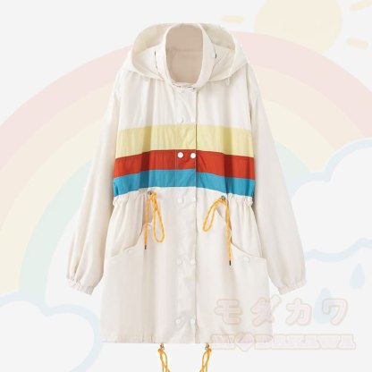Lässige Windjacke mit Kapuze und Kordelzug in verschiedenen Farben - Beige - L - image 1